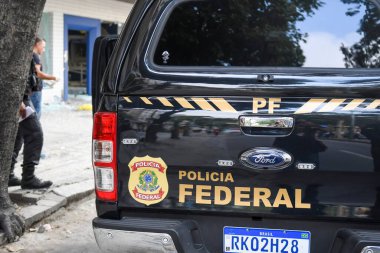 Rio, Brazil - august 03, 2022: federal police car after attempted bank robbery overnight