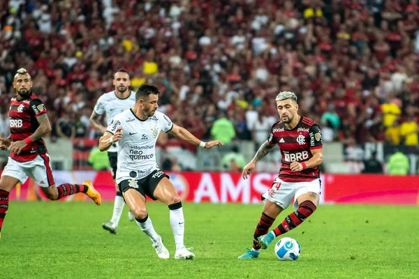Rio, Brazil - august 9, 2022: De Arrascaeta player in match between Flamengo (BRA) vs Corinthians (BRA) by Libertadores Cup 2022, by quarterfinals, in Maracana Stadium
