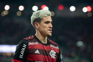 Rio, Brezilya - 14 Eylül 2022: Maracana Stadyumu 'nda oynanan Brezilya Kupası yarı final karşılaşmasında Flamengo ile Sao Paulo arasındaki maçta Pedro oyuncusu