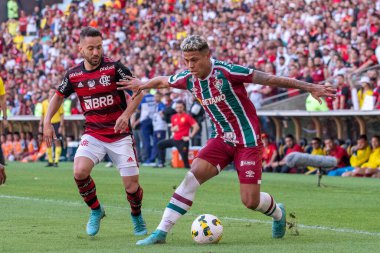 Rio, Brezilya - 18 Eylül 2022: Maracana Stadyumu 'nda düzenlenen Brezilya Şampiyonası' nda Flamengo ile Fluminense arasındaki maçta Matheus Martins oyuncusu