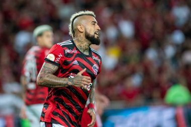 Rio, Brezilya - 01 Ekim 2022 - Maracana Stadyumu 'nda düzenlenen Brezilya Şampiyonası' nda Flamengo ve Bragantino arasındaki maçta Vidal oyuncusu