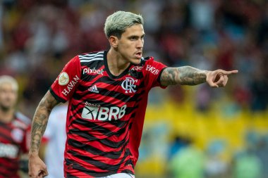 Rio, Brezilya - Ekim 01, 2022 - Maracana Stadyumu 'nda oynanan 29 rauntluk Brezilya Şampiyonası ile Flamengo-Bragantino maçında Pedro oyuncusu