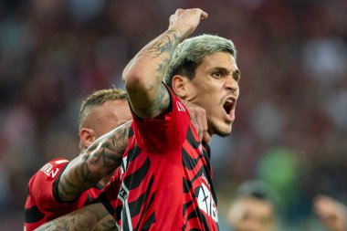 Rio, Brezilya - Ekim 01, 2022 - Maracana Stadyumu 'nda oynanan 29 rauntluk Brezilya Şampiyonası ile Flamengo-Bragantino maçında Pedro oyuncusu