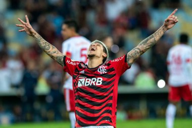 Rio, Brezilya - Ekim 01, 2022 - Maracana Stadyumu 'nda oynanan 29 rauntluk Brezilya Şampiyonası ile Flamengo-Bragantino maçında Pedro oyuncusu