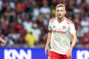 Rio, Brezilya - Ekim 05, 2022 - Pedro Henrique, Maracana Stadyumu 'nda oynanan Brezilya Şampiyonası' nda Flamengo - Internacional maçı arasında oynanan maçta
