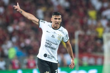 Rio, Brezilya - 19 Ekim 2022: Maracana Stadyumu 'nda oynanan Brezilya Kupası final maçında Flamengo ve Corinthians arasında oynanan maçta Balbuena oyuncusu
