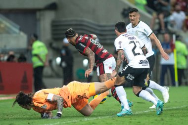 Rio, Brezilya - 19 Ekim 2022: Maracana Stadyumu 'nda oynanan Brezilya Kupası final maçında Flamengo ve Corinthians arasında oynanan maçta Cassio oyuncusu