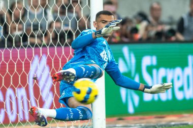 Rio, Brezilya - 19 Ekim 2022: Maracana Stadyumu 'nda oynanan Brezilya Kupası final maçında Flamengo ve Corinthians arasında oynanan maçta Santos oyuncusu