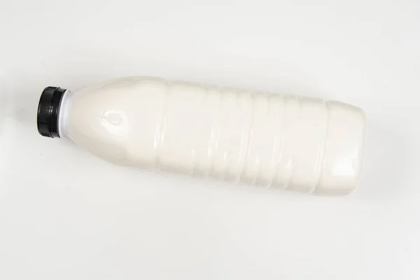 Litro Pote Leite Plástico Fundo Branco — Fotografia de Stock