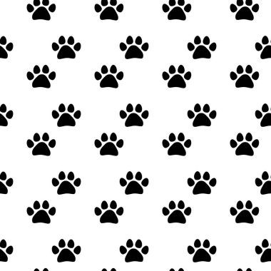 Köpek pençesi izi, kusursuz tekstil deseni. Cat 'in izleri. Vektörsüz arkaplan.
