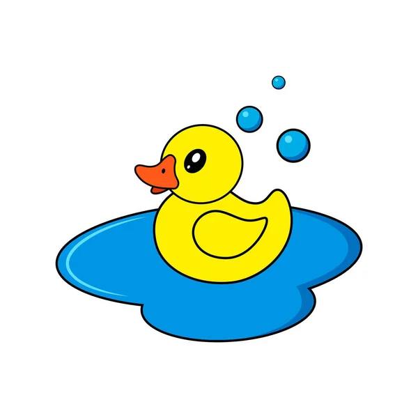 Cartoon duck swimming in pond. Cute vector illustration. — Stock Vector