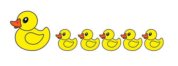 Mère canard et canetons en rang. Illustration vectorielle de dessin animé. Canard mère et famille. — Image vectorielle