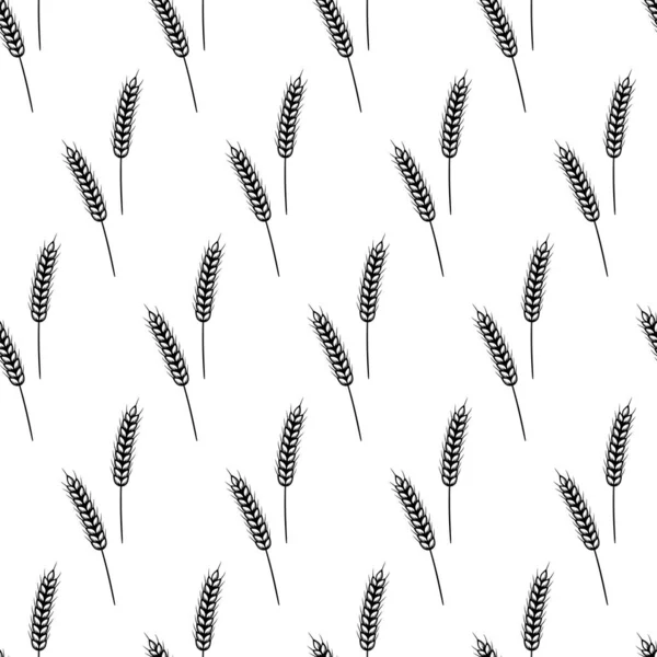 Orejas de trigo, orejas de avena o espigas de centeno patrón sin costura. Grano entero, fondo natural y orgánico para el paquete de panadería. Fondo vectorial con trigo. — Vector de stock