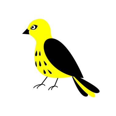 Beyaz arka planda izole edilmiş şirin sarı kuş. Düz vektör illüstrasyonu.