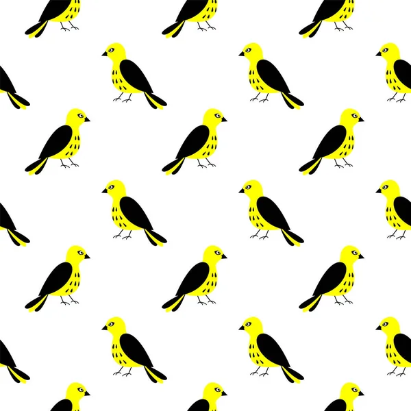 Wektor wzorów ptaków. Płynne tło z żółtymi ptakami. — Wektor stockowy