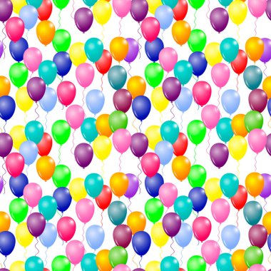 Renkli balonlar pürüzsüz desenli. Çok renkli balonları olan şenliksiz arka plan. Vektör..