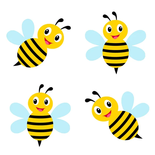 Kolekcja pszczół z kreskówek. Zestaw pszczół miodnych. Ilustracja wektora. — Wektor stockowy