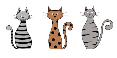 Kedi vektörü. Beyaz arka planda izole edilmiş sevimli kedi koleksiyonu.