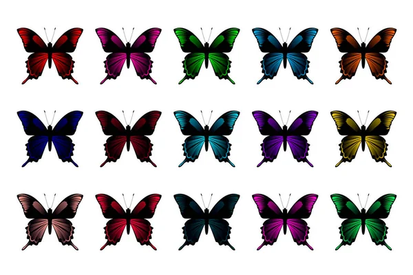 Juego de mariposas. Colección vectorial de mariposas coloridas. — Vector de stock