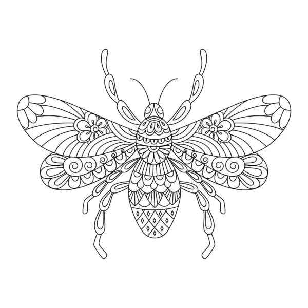 Honeybee Contour Linear Illustration Coloring Book Lindo Insecto Imagen Estrés — Vector de stock