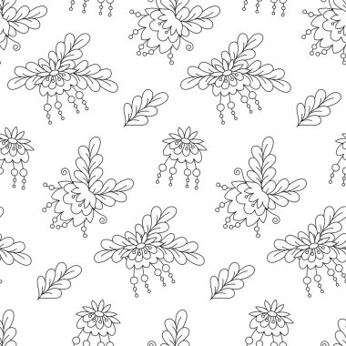 Çiçeksiz desen. Beyaz arkaplanda Doodle tarzı çiçekler.