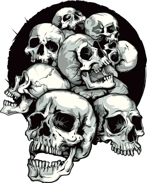 一堆骷髅从黑洞里掉了出来 矢量图解 适合纹身 摇滚乐队 — 图库矢量图片