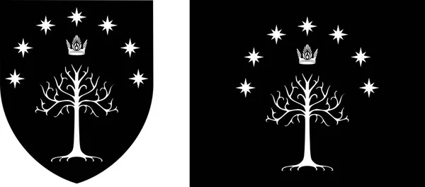 Ilustración Vectorial Escudo Brazo Bandera Del Reino Gondor Árbol Blanco — Vector de stock