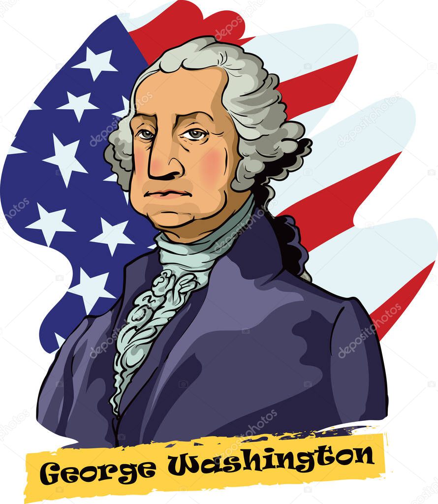Vector cartoon style illustration of first President of the United States from 1789 to 1797.