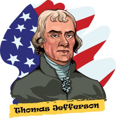 Thomas Jefferson 'ın 1801' den 1809 'a kadar Amerika Birleşik Devletleri' nin üçüncü başkanı oluşunun vektör karikatür tarzı çizimi.