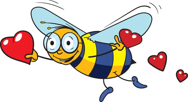 Vector Cartoon Illustration Cute Bumblebee Presents Hearts Suitable Valentine Day — Vetor de Stock