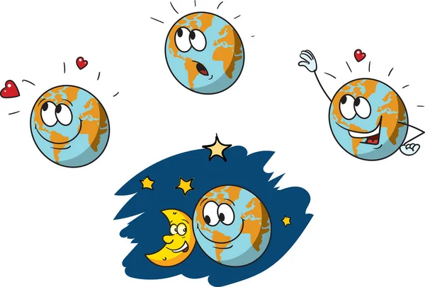 Vector Cartoon Illustration Set Earth Characters — стоковый вектор