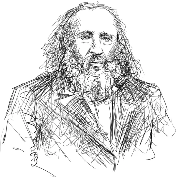 Vector Scribble Illustration Portrait Dmitri Mendeleev Famous Russian Chemist — Stock Vector