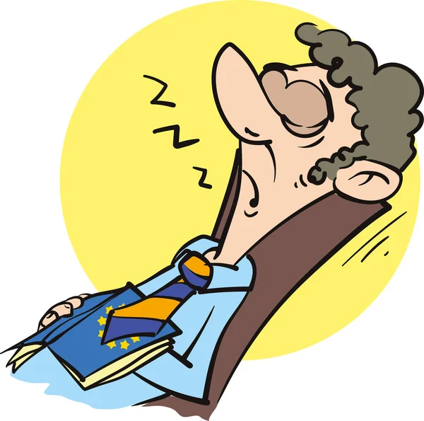 Illustration Vectorielle Mignon Petit Homme Qui Est Endormi Dans Bureau — Image vectorielle