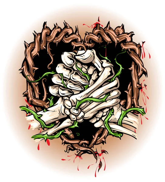 Vector Cartoon Style Illustration Logo Design Template Skeleton Handshake Heart — Image vectorielle