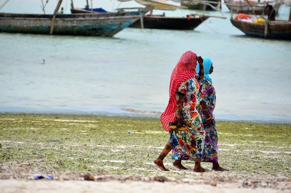 Muslimske kvinner nyter stranden, Zanzibar – stockfoto