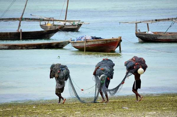 Pescadores, Aldeia Nungwi, Zanzibar Imagem De Stock