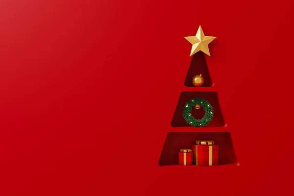 Merry Christmas Happy New Year Concept Background Shelf Christmas Tree — Stock Photo, Image