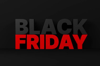 Kara arka planda kara Cuma yazıyor. Kara Cuma alışveriş festivali konsepti. 3d oluşturma