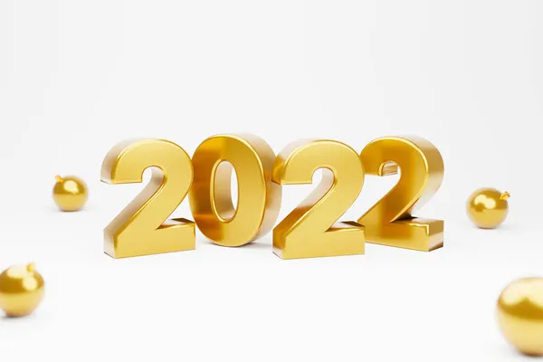 Mutlu Noeller ve 2022 konseptine yeni yıl geri sayımı. 2022 yılı, beyaz arka planda, noel balosuyla birlikte. 3d oluşturma