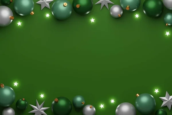 Christmas Ball Bauble Decoration Star Green Background Center Copy Space — Stock Photo, Image