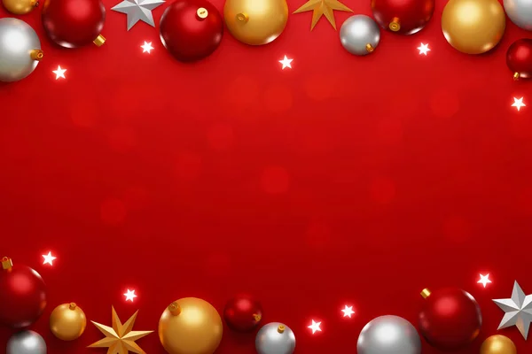 Noel Balosu Süslemesi Kırmızı Arka Planda Yıldız Ortadaki Fotokopi Alanı — Stok fotoğraf