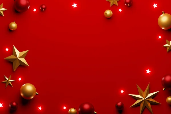 Noel Balosu Süslemesi Kırmızı Arka Planda Yıldız Ortadaki Fotokopi Alanı — Stok fotoğraf