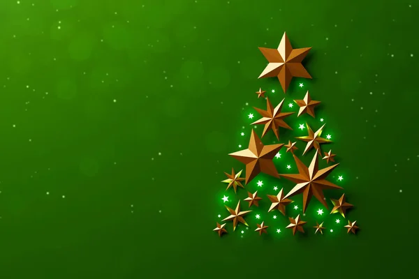 Lüks Yeşil Arka Planda Altın Yıldızlardan Yapılmış Noel Ağacı Noel — Stok fotoğraf