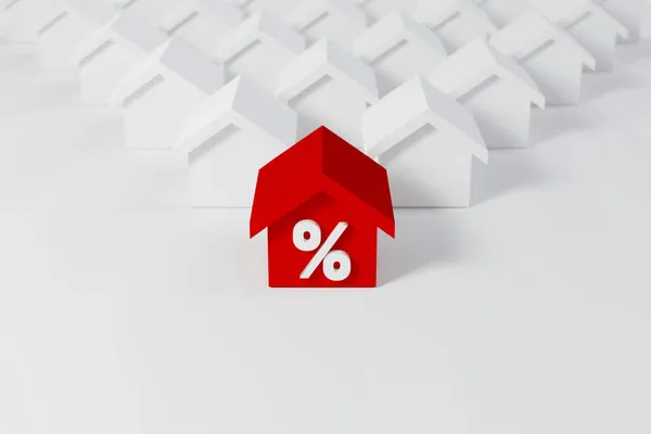 小巧的红色屋顶房屋 在房屋建筑行业的白色房屋中占百分比图标 3D说明 — 图库照片