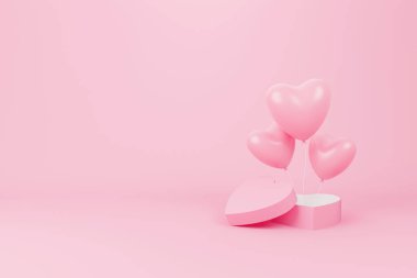 Hediye kutusu şeklinde kalp ve kopyalanmış pembe kalp. 3d oluşturma