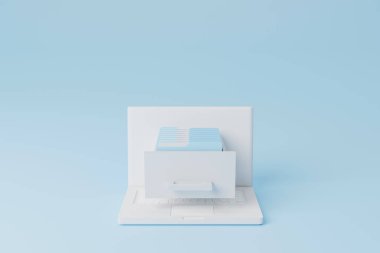 Bulutlardaki dijital veri depolama kavramı. Dosya klasörlü bilgisayar dizini. 3d illüstrasyon