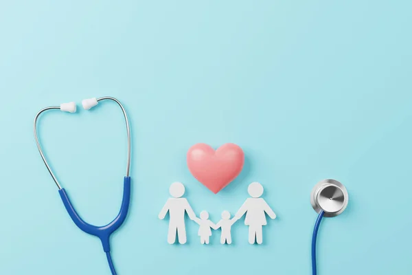 Draufsicht Auf Medizinisches Stethoskop Und Symbolfamilie Mit Herzsymbol Auf Zyanischem — Stockfoto