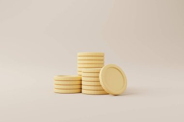 Altın sikkeler arka planda. Para ve finansal yatırım kavramından tasarruf et. 3d resimleme.