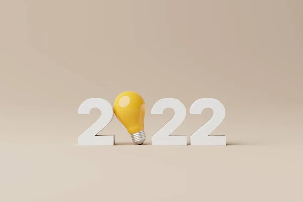 Creatief Idee Inspireren Innovatieconcept Lampje 2022 Nieuwjaar Gele Achtergrond Zakelijke — Stockfoto