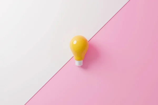 Bombilla Amarilla Sobre Fondo Rosa Blanco Concepto Idea Creativa Innovación —  Fotos de Stock